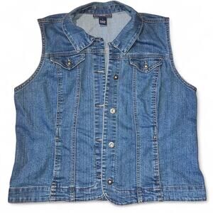 Charter Club Denim Vest Blue Jean Button Front Casual Vest Size L